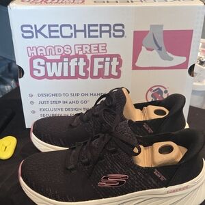 Skechers Kids Black and Pink Slip-On Sneakers